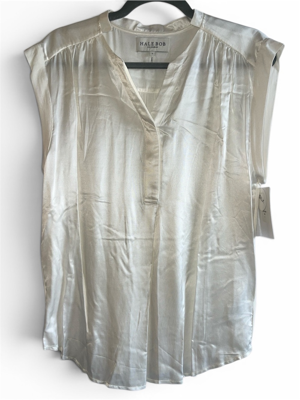 Hale Bob Ivory Satin Split-Neck Cap Sleeve Tunic NWT
